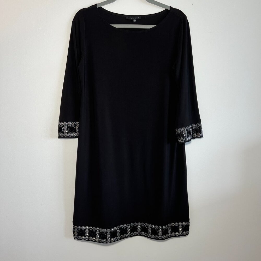 Tiana Black A line Dress Metallic details at neck wrist & hem Size M